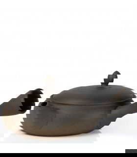 Tetera Kyusu Flat Light de Gyokko en barro claro Tokoname, 180 ml